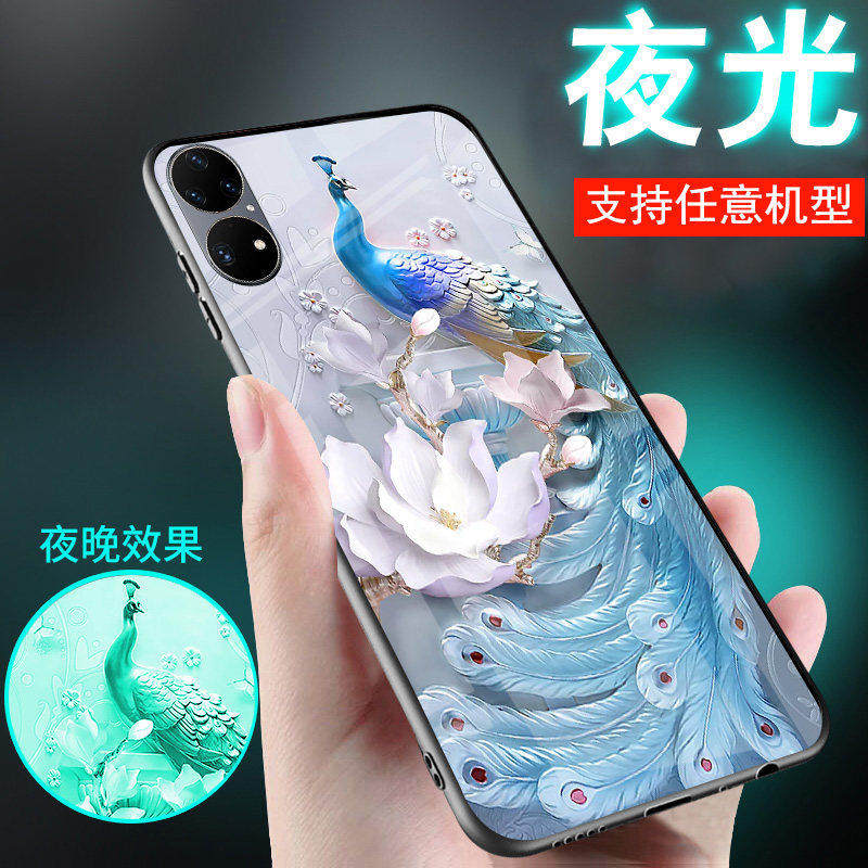 适用华为pura90手机壳pura80新品p70复古油画p60孔雀p40网红p30夜光p50玻璃p60pro情侣潮男士女生款pura90pro