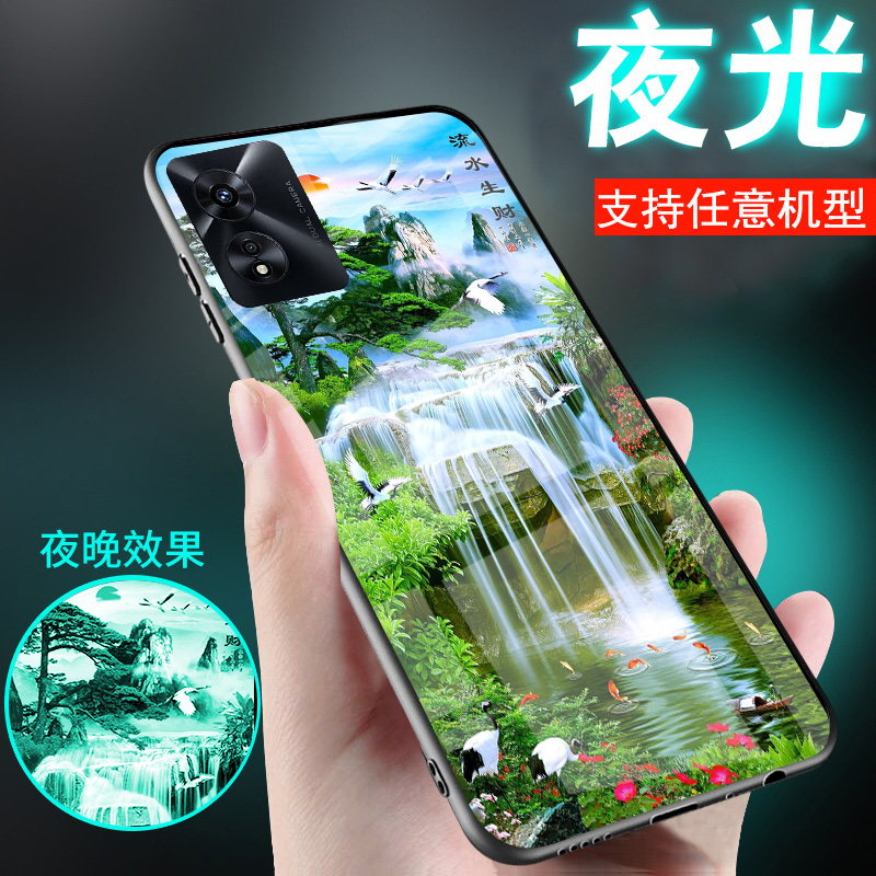 适用oppoa97手机壳a57中国A5古风a58流水A93S生财A3玻璃a95山水画a36潮a56新品A2外套A5pro男生A55女士款a96