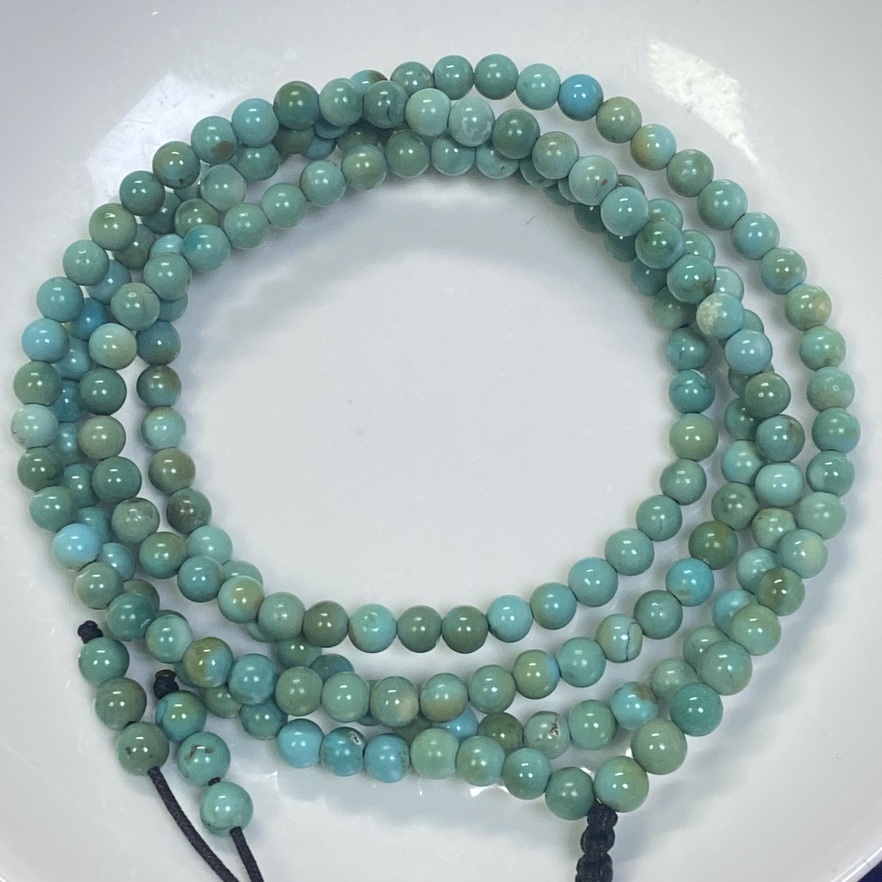天然原矿高瓷湖北绿松石4圈圆珠手串4.3mm重16.7克