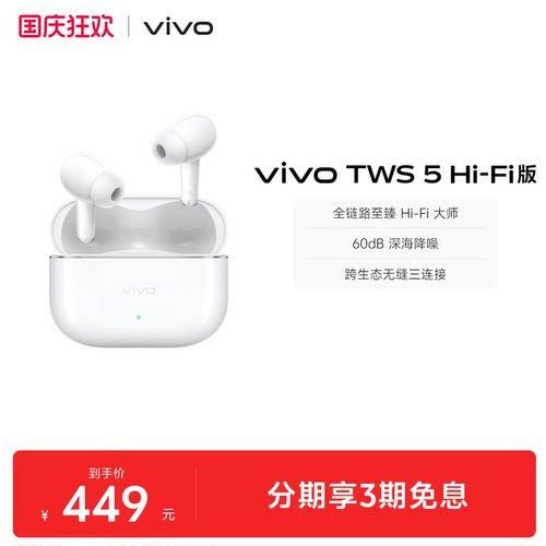 【组合购至高省30元】vivo TWS 5Hi-Fi主动智能降噪蓝牙耳机