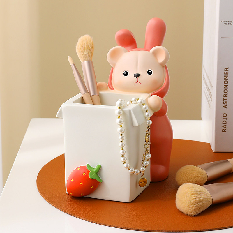 创意兔子笔筒桌面摆件办公室装饰男生女生治愈摆设可爱儿童装饰品