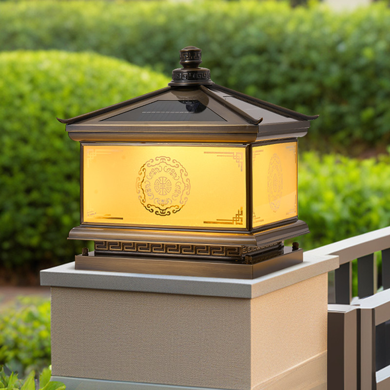 全铜柱头灯太阳能户外庭院灯室外新中式围墙别墅大门柱子灯门柱灯,家装灯饰光源,柱头灯,淘宝优惠券,粉丝福利购,淘宝优惠卷