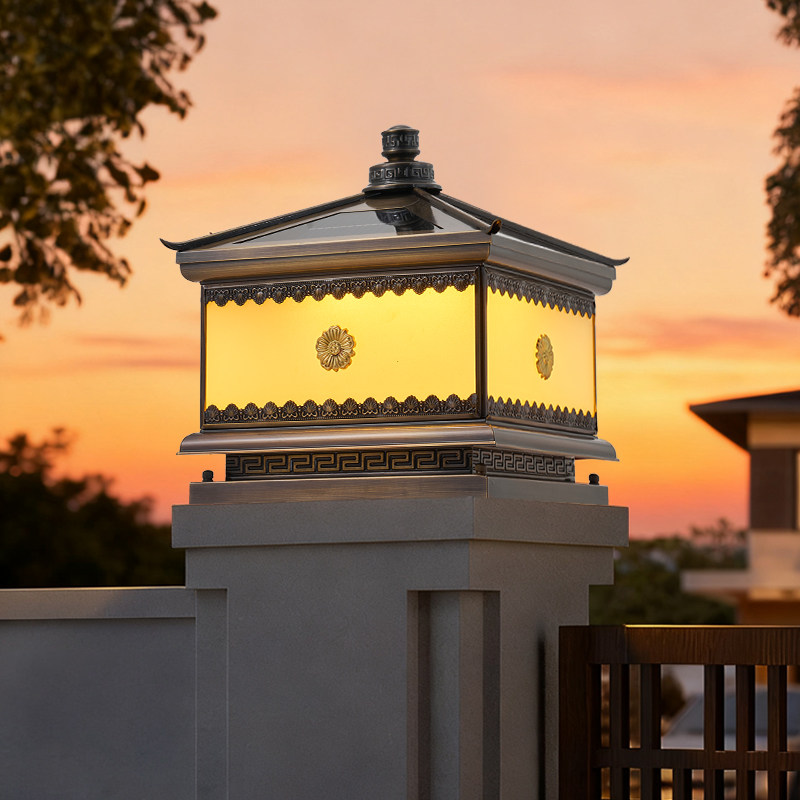 全铜柱头灯太阳能户外庭院灯室外新中式围墙别墅大门柱子灯门柱灯,家装灯饰光源,柱头灯,淘宝优惠券,粉丝福利购,淘宝优惠卷