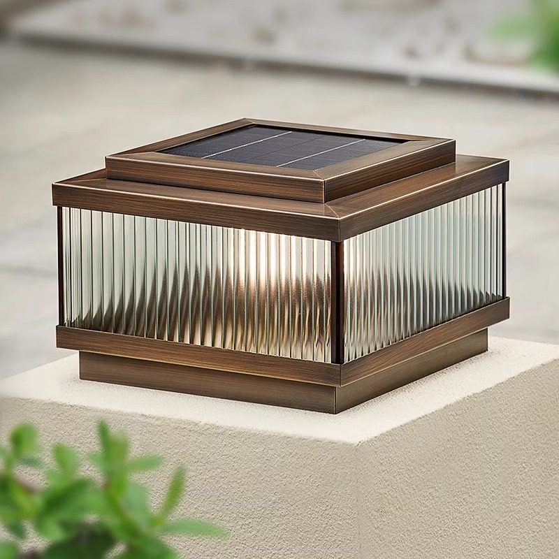 全铜太阳能柱头灯户外庭院灯简约防水别墅围墙灯柱子灯花园门柱灯