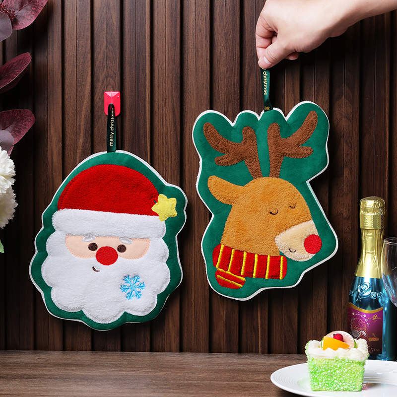 圣诞节可爱儿童挂式抹手布创意加厚家用厨房卫生间毛巾手帕实用