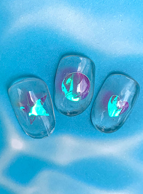 日本Charlon Aurora玻璃剪纸美甲饰品圆心型贴纸蓝色极光指甲饰品