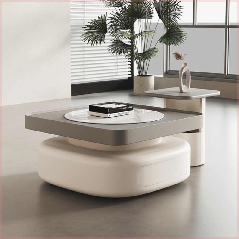 轻奢奶油茶几小户型简约现代客厅家用独特新款网红岩板椭圆形组合