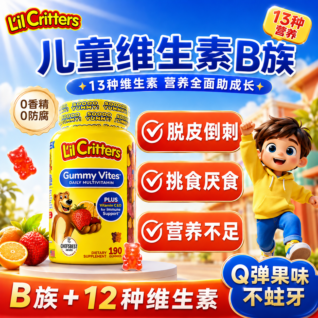 丽贵小熊糖儿童复合维生素b族多种维b12多维天然软糖青少年矿物质
