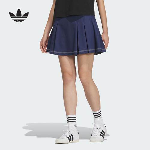 阿迪达斯三叶草女裙25夏季新款半身裙复古运动A字百褶短裙 JM8015