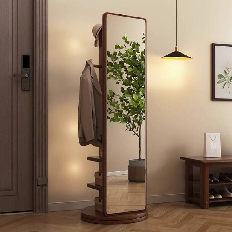 日本MUJIE实木全身镜落地镜旋转衣挂一体镜高清玻璃镜家用穿衣镜