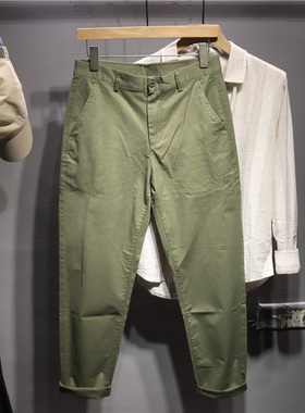 毒类 时尚潮牌简约军绿色休闲裤男春秋新款直筒纯色水洗百搭长裤