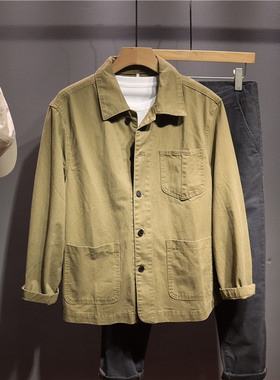 毒类设计感小众卡其复古工装衬衫外套男潮牌春秋百搭翻领水洗上衣
