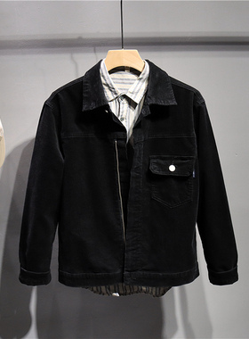 毒类 春秋时尚新款休闲灯芯绒外套 韩版潮流翻领拉链夹克男简单款