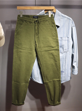 毒类时尚军绿色水洗工装休闲裤男士春秋季韩版修身百搭小直筒长裤