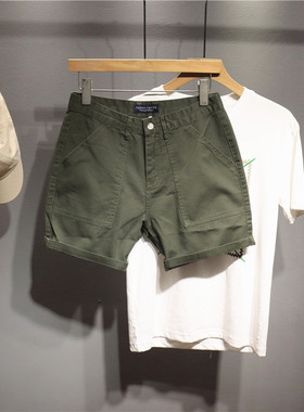 毒类美式时尚军绿色四分裤男士夏季休闲复古裤衩潮牌水洗百搭短裤