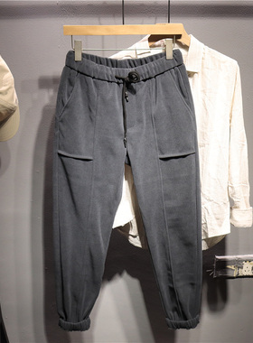 毒类时尚设计感口袋松紧腰运动休闲裤男秋季新款舒适牙签条束脚裤