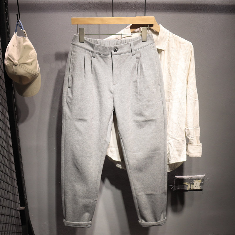 毒类  时尚百搭花灰色休闲男裤秋冬韩版轻商务免烫小西裤宽松长裤