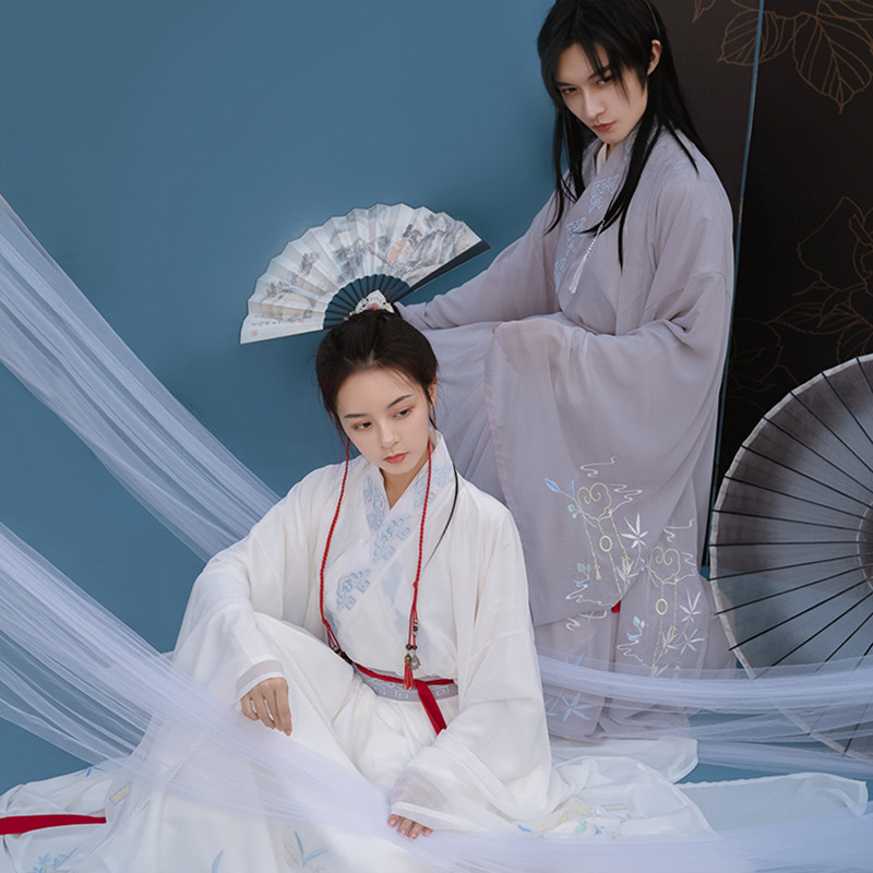 清梳如意情侣魏晋风交领齐腰cp款原创汉服男女装绣花春夏新款