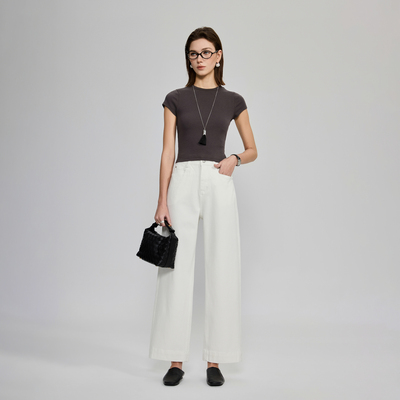 天丝白色九分牛仔女莱赛尔直筒裤