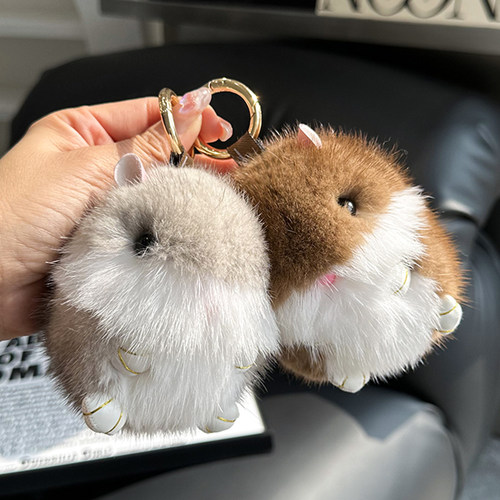 水貂毛可爱小仓鼠汽车钥匙扣挂件