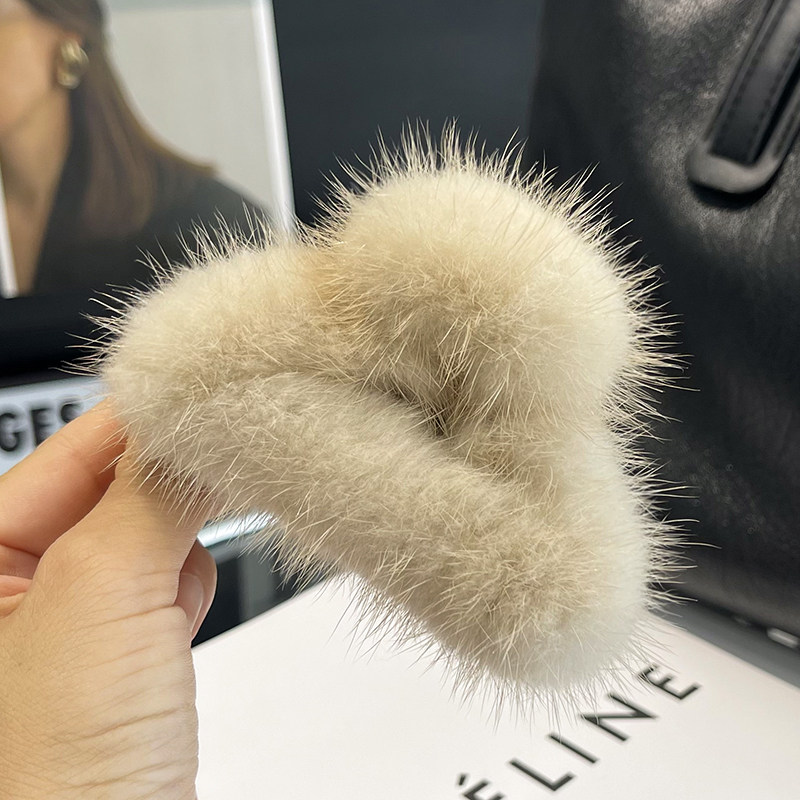 气质水貂毛抓夹毛绒发夹毛毛发爪