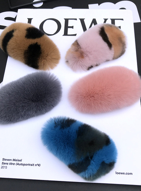 毛毛发夹韩国ins真獭兔毛发夹超大可爱毛绒发卡皮草毛毛bb卡网红