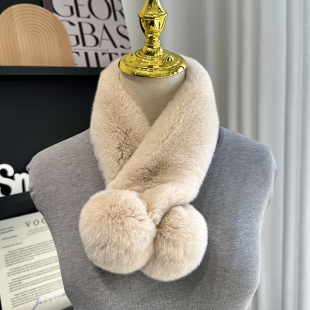 纯色双面加厚整皮獭兔毛围脖气质百搭保暖 皮草围巾女冬季 韩版 新款