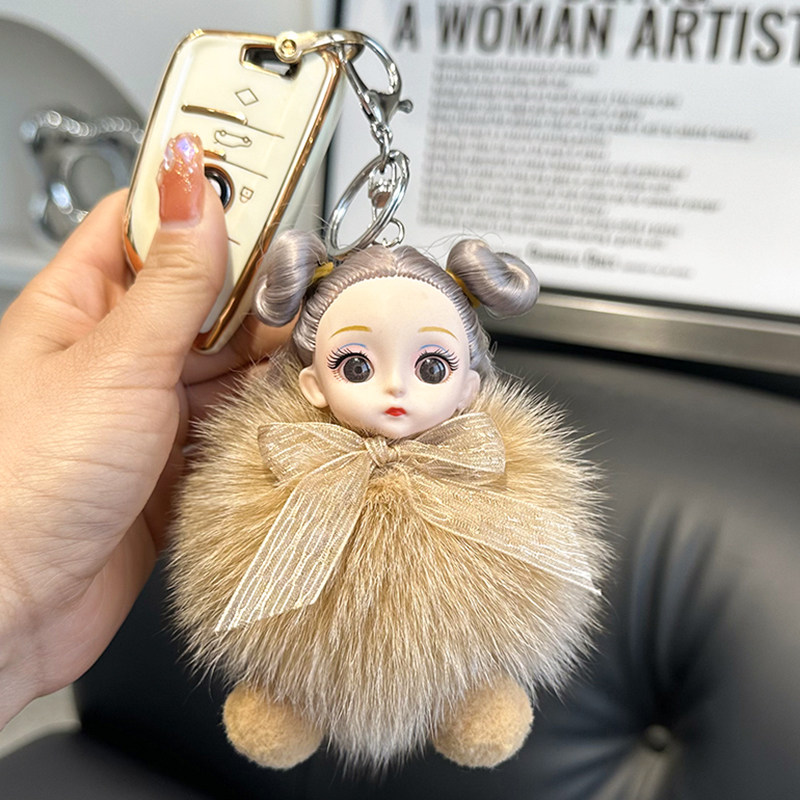 真狐狸毛可爱呆萌娃娃钥匙扣挂件
