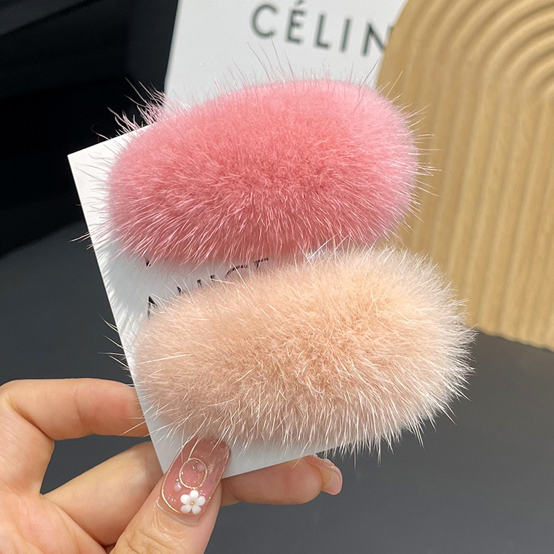 水貂毛毛发卡简约纯色皮草bb卡