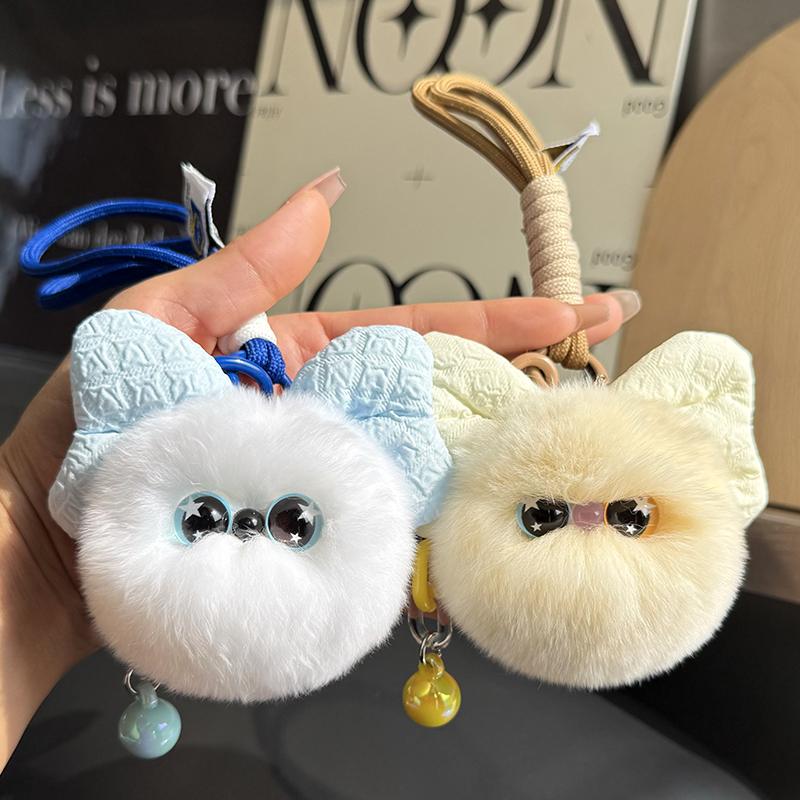 可爱獭兔毛蝴蝶结小猫咪钥匙挂件