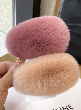 真獭兔毛超大ins夹子毛毛发卡韩国超仙毛绒发饰可爱皮草bb卡边夹