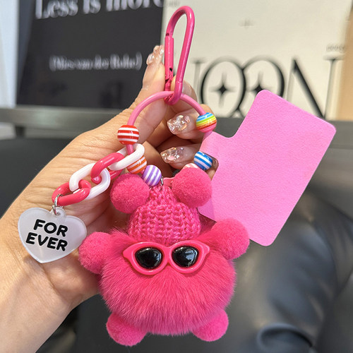 獭兔毛可爱小煤球包包钥匙扣挂件