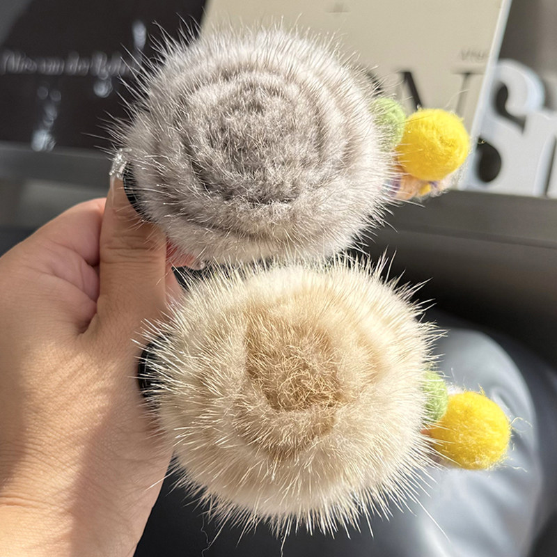 真水貂毛花朵发夹鸭嘴夹头饰发抓