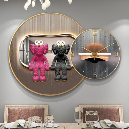圆形装饰画餐厅壁画高档带钟表画