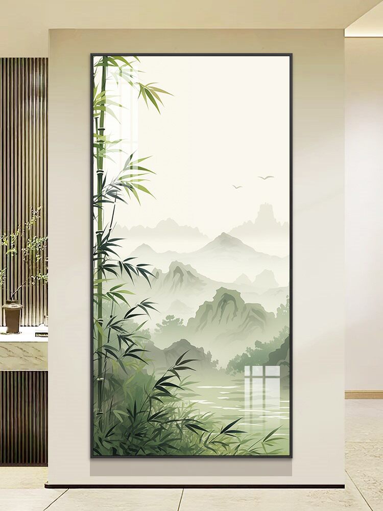 新中国风入口背景墙装饰画过道楼梯间墙壁竹壁画现代简约挂画