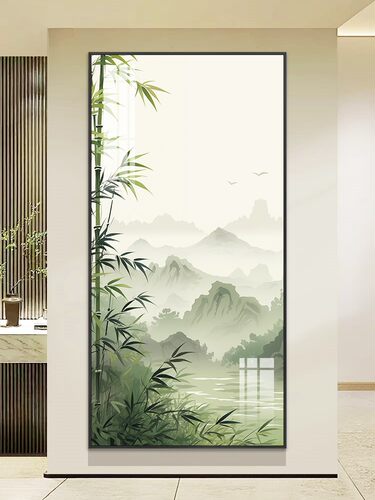 新中国风入口背景墙装饰画过道楼梯间墙壁竹壁画现代简约挂画