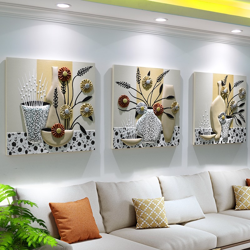 轻奢高级感沙发背景墙装饰画客厅三联抽象挂画3D立体浮雕艺术壁画图片