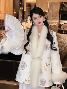 8040 羽绒服外套女中长款 梦马生花 郭郭狐狸毛重工刺绣新中式