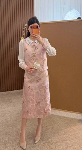 实拍锦蝶知予新中式设计感重工蝴蝶钉珠马甲+半身裙套装5355