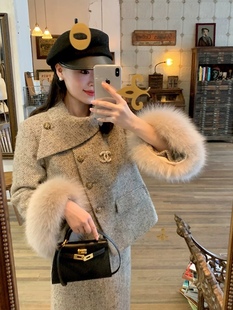 女两件套秋冬1156 复古夹棉气质高级感羊毛套装 漫步巴黎 法式