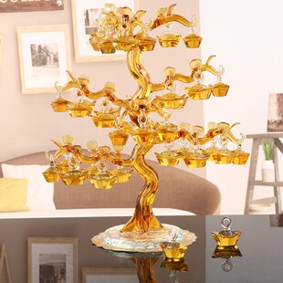 黄水晶发财树摇钱树摆件前台酒柜装饰乔迁开业礼品客厅送礼水晶