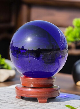 蓝水晶球摆件透明白紫黄色玻璃球玄关装饰品客厅办公桌家居办公室