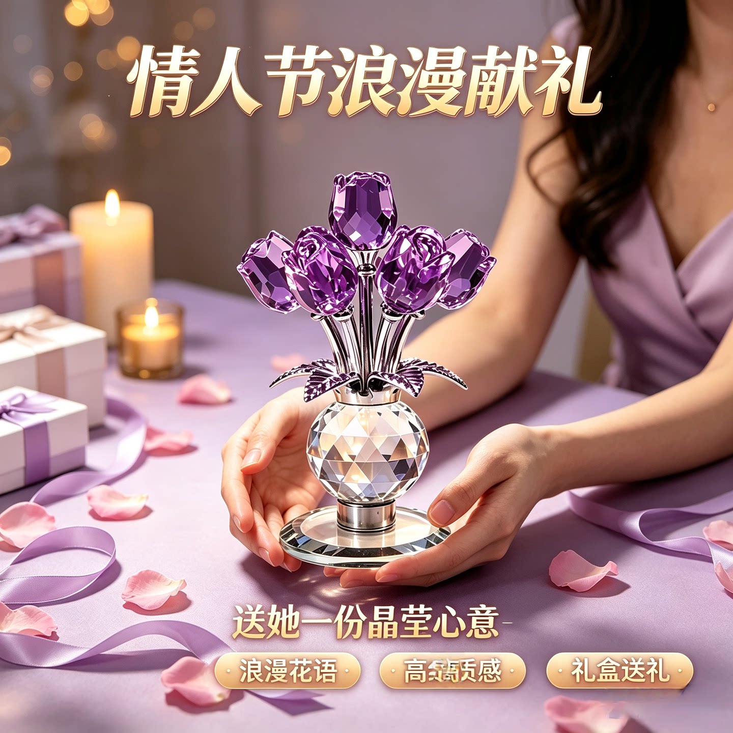 轻奢玫瑰花情人节礼品浪漫氛围感摆饰送老婆女友七夕示爱纪念礼物