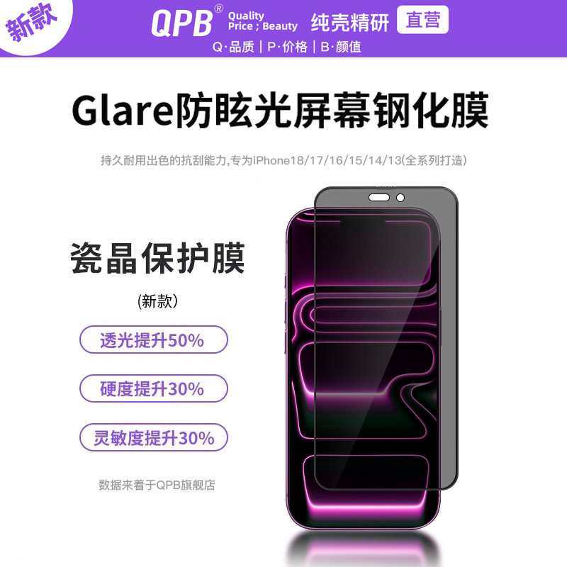 适用苹果18Promax钢化膜高清防窥图片