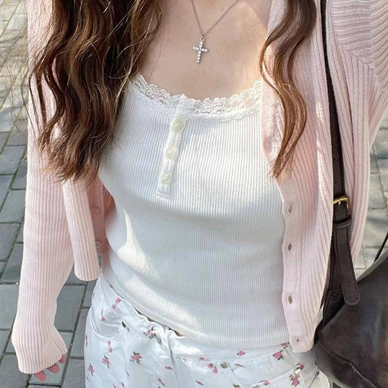 蕾丝吊带背心女2025新款带胸垫bm纯欲内搭打底美背遮副乳外穿上衣