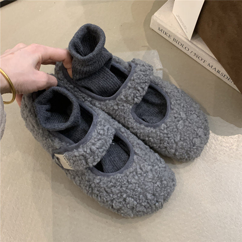 法式平底一字带玛丽珍鞋网红毛毛鞋女2025秋冬保暖加绒棉鞋面包鞋,女鞋,乐福鞋（豆豆鞋）,淘宝优惠券,粉丝福利购,淘宝优惠卷