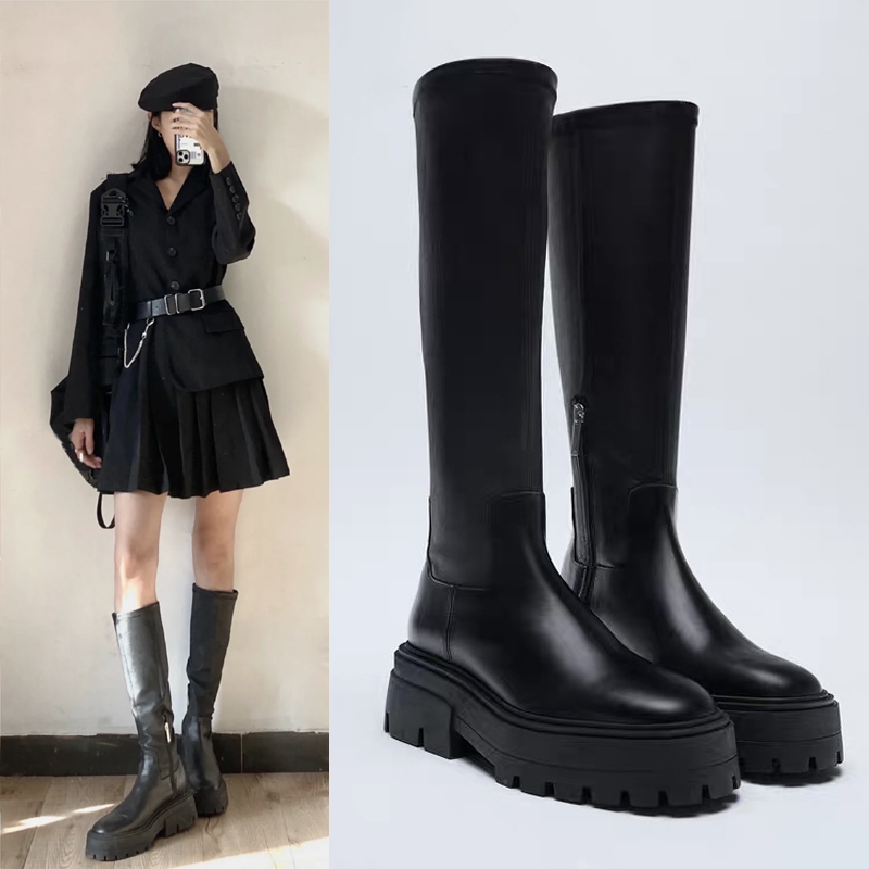 厚底秋冬新款烟筒显瘦不过膝长靴