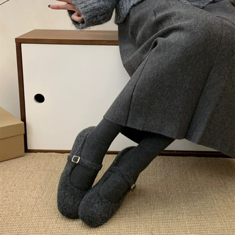 加绒保暖一字扣仙女风毛毛单鞋