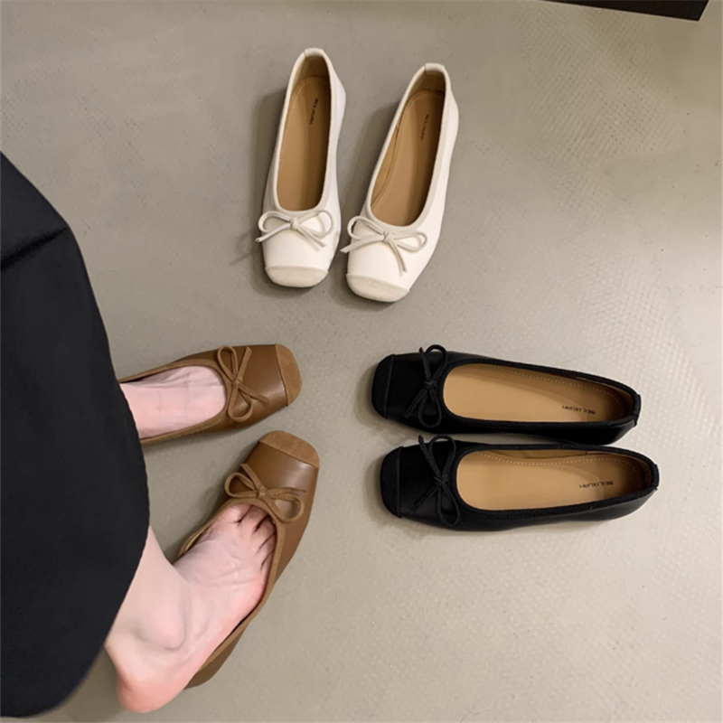 方头仙女温柔风奶奶鞋女2024春秋新款防滑软底蝴蝶结平底单鞋孕妇,女鞋,浅口单鞋,淘宝优惠券,粉丝福利购,淘宝优惠卷