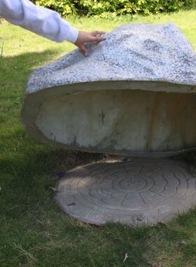 玻璃钢刻字空心假石头户外设备井盖防水遮挡装饰庭院仿真泰山石